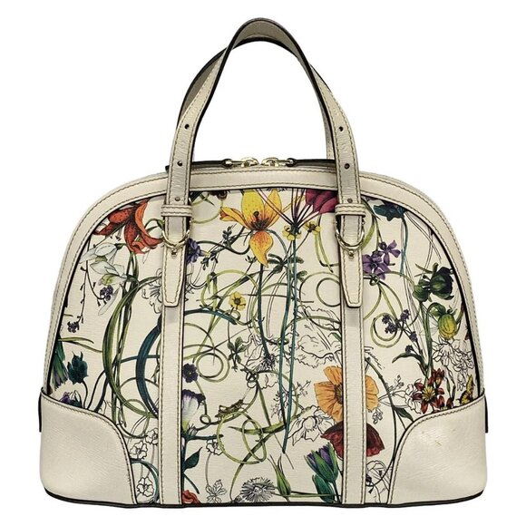 Auth GUCCI Nice Flora 309617 Cream Green Multi Leather Handbag - Picture 1 of 16